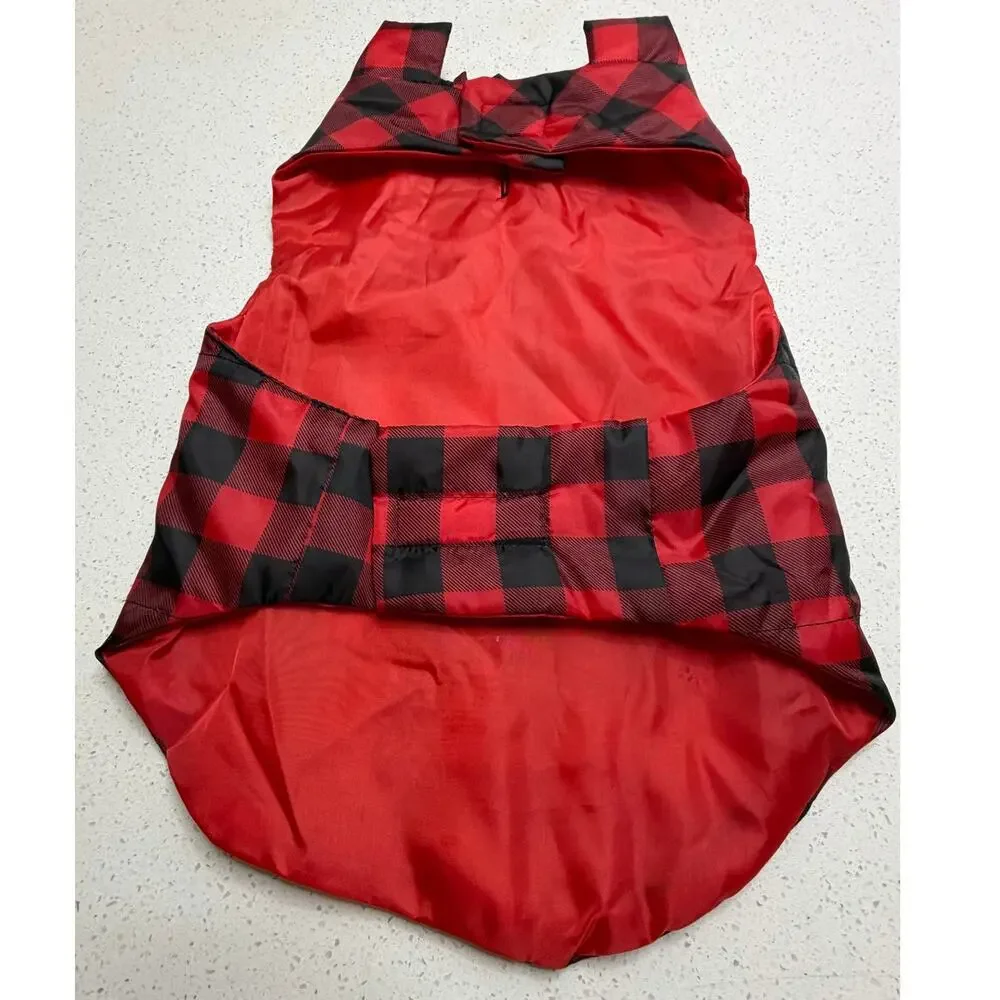 Pet Jacket Size Large Lightweight Red Black Checkered Dog Coat